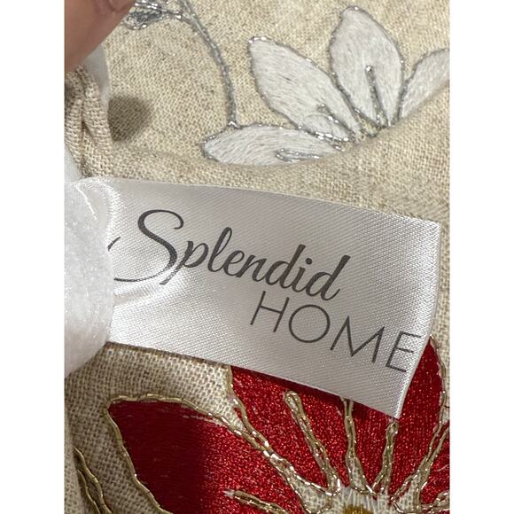 Splendid Home‎ Linen Blend Embroidered Poinsettia Lined Christmas Stockings Pair - Picture 7 of 8